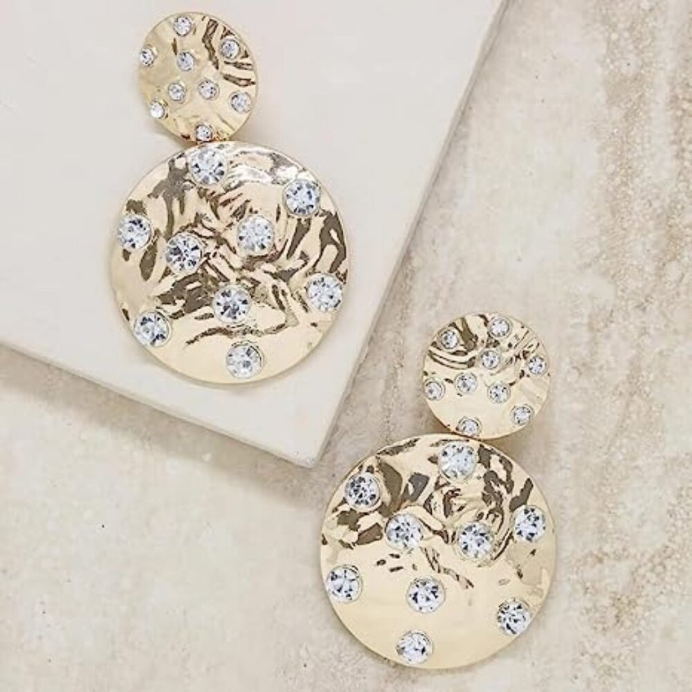NWOT Ettika 18k Gold Plated Dangle Earrings Crystal Disc Earrings New Nickel Fre